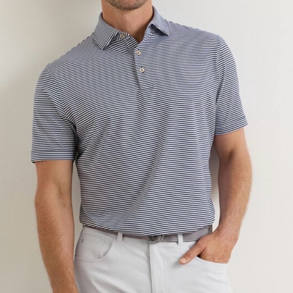 Peter Millar summer comfort Navy & White Striped Golf Performance Jersey Polo